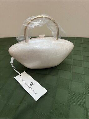 NWOT Katherine Karambezas Pearlized White Mini Top-Handle Clutch
